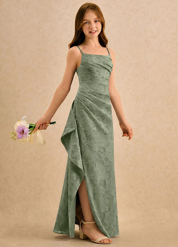Azazie Cannoli Girls Formal Blumenkinder Kleider A-Linie Plissee Blumen-Burnout Kleid Pistazie image1