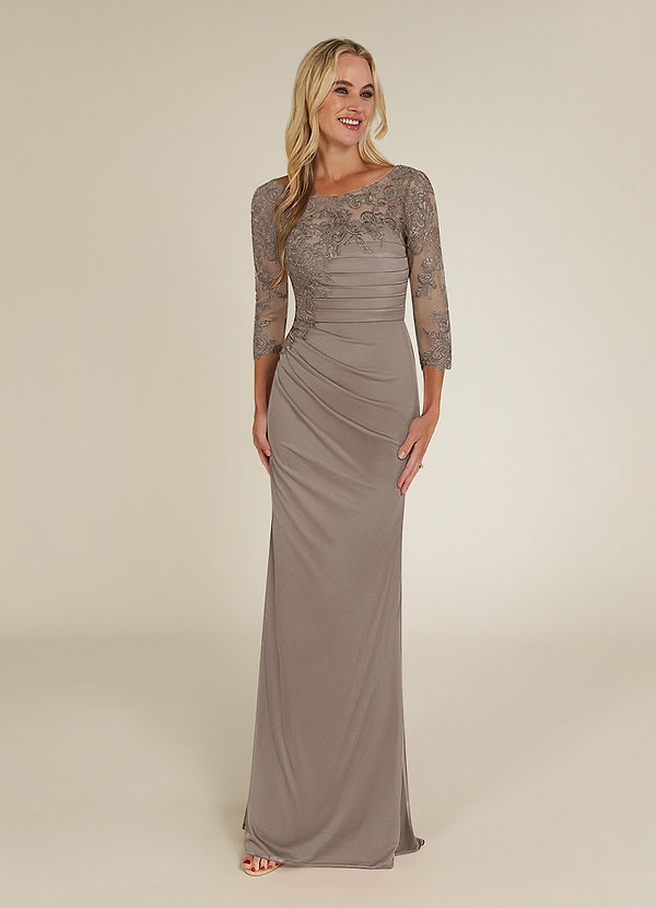 Azazie Alisondra Mother of the Brides Dresses Taupe Sheath Scoop Lace Lace Dress image1