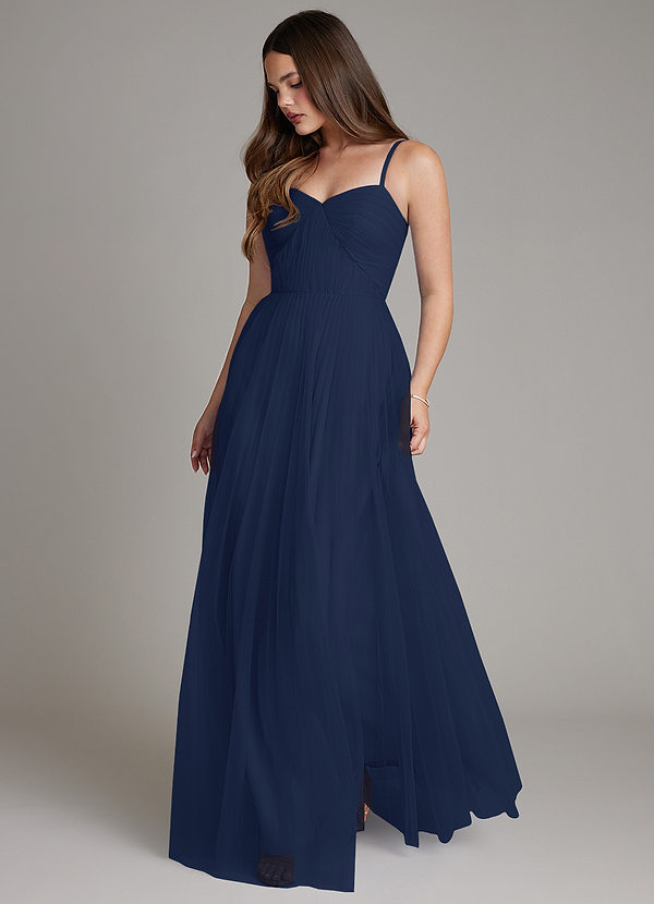 Azazie Teagan Bridesmaid Dresses Dark Navy A-Line Sweetheart Neckline Tulle Dress image1
