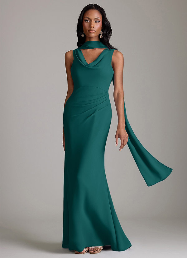 Azazie Linelle Bridesmaid Dresses Peacock Mermaid Pleated Chiffon Dress image1