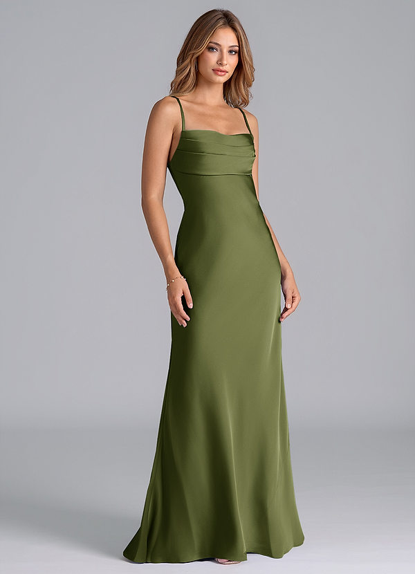 Azazie Seema Bridesmaid Dresses Olive Mermaid Corset Stretch Satin Dress image1