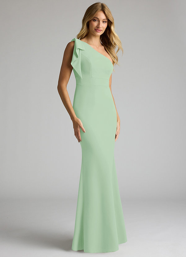 Azazie Rinna Bridesmaid Dresses Dusty Sage Mermaid One Shoulder Stretch Crepe Dress image1