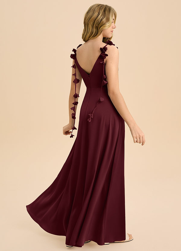 Azazie Gumdrop Junior Cabernet Empire Pleated Stretch Satin Dress image1