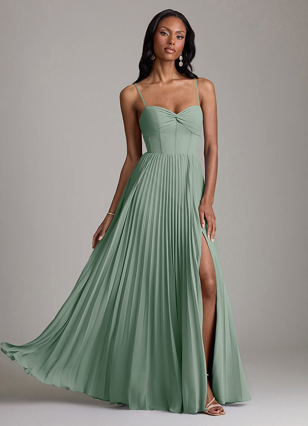 Azazie Akiko Abiti da Damigella Abito A-Line in Chiffon Scollo a Cuore Salvia Argentata image1