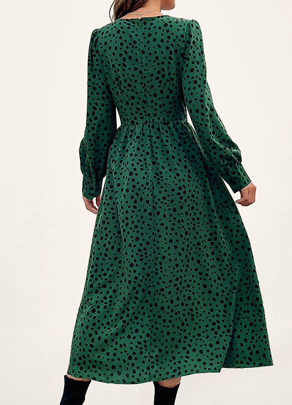 back Covington Dark Emerald Dot Print Long Sleeve Midi Dress