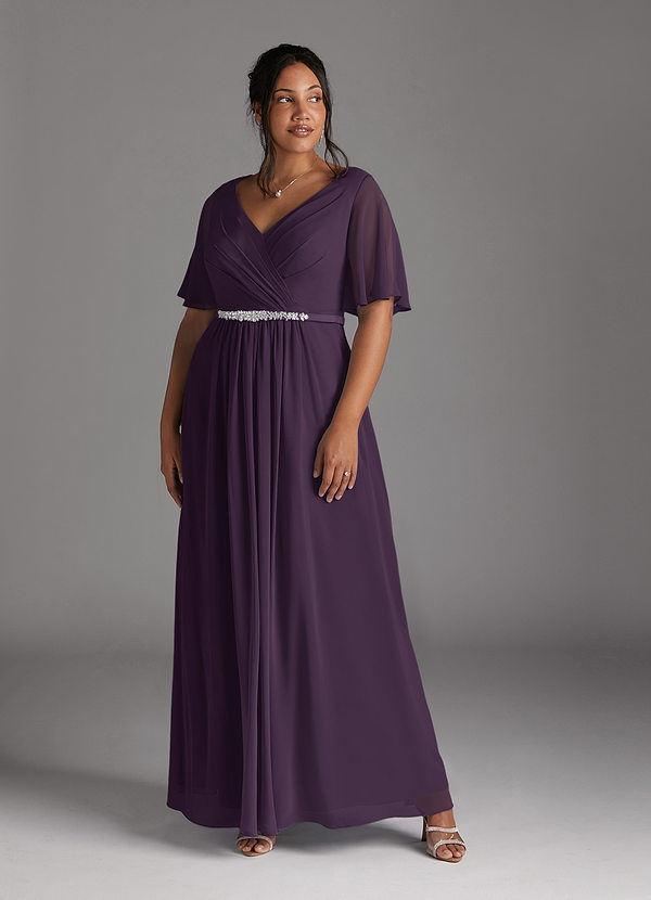 Azazie Tricia Mother of the Brides Dresses Plum A-Line V-Neck Pleated Chiffon Dress image1