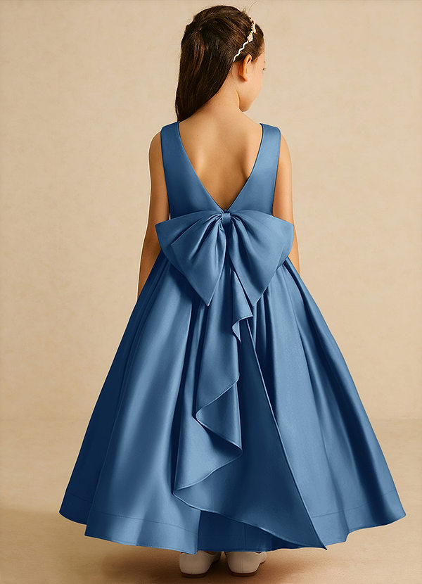 Azazie Cailee Flower Girl Dresses Twilight Ball-Gown Pleated Matte Satin Dress image1