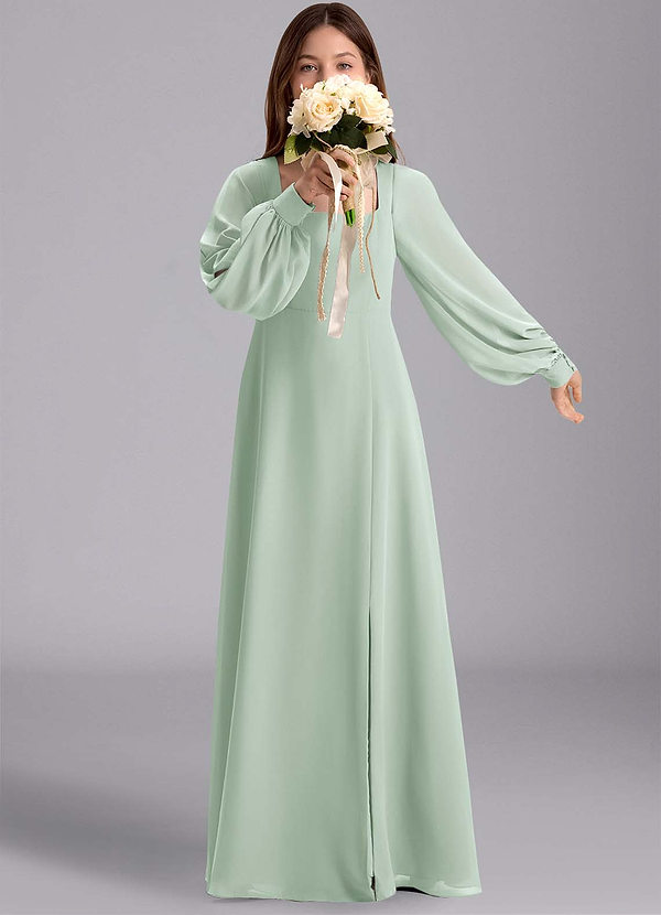 Azazie Bondi Junior Abito A-Line in Chiffon Blusa Agave image1