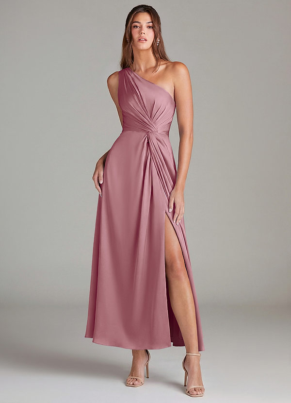 Azazie Brooke Abiti da Damigella Abito A-Line in Raso Elasticizzato Monospalla Vintage Malva image1