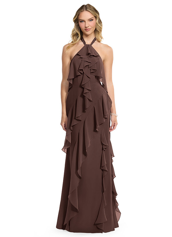 Azazie Velma Bridesmaid Dresses Ganache A-Line Side Slit Chiffon Dress image1