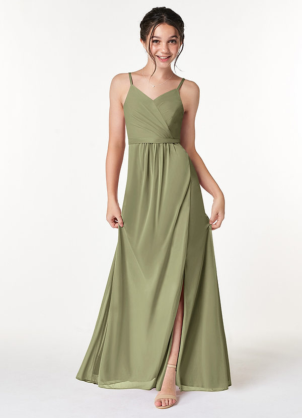 Azazie Luxy Junior Pistachio Pleated Mesh Dress image1
