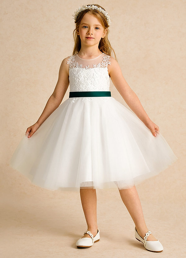 Azazie Lettie Vestidos de Niña de Flores Vestido de Marfil Pino de Encaje de Princesa image1