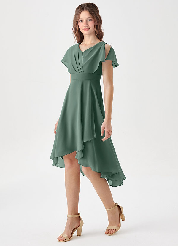 Azazie Graciela Junior Sea Moss A-Line Pleated Chiffon Dress image1
