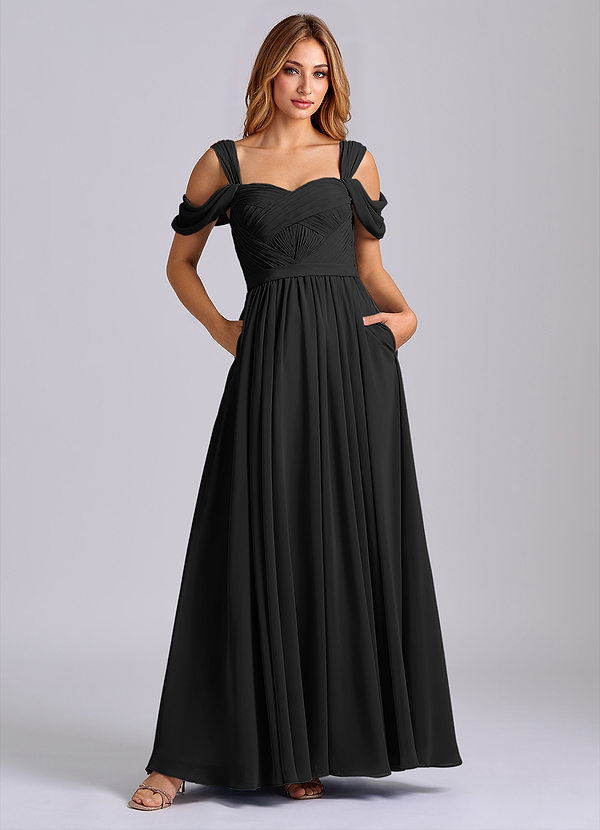 Azazie Koa Brudtärneklänningar Klä av A-Linje i Chiffong Av axeln Svart image1