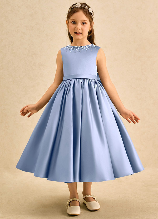 Azazie Doodle Flower Girl Dresses Ice Ball-Gown Bow Matte Satin Dress image1