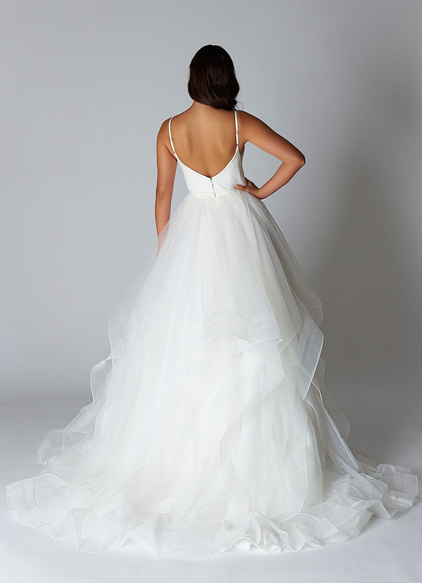 Azazie Lizabeth Wedding Dresses Ball-Gown Ruched Satin Sweep Train Dress image2