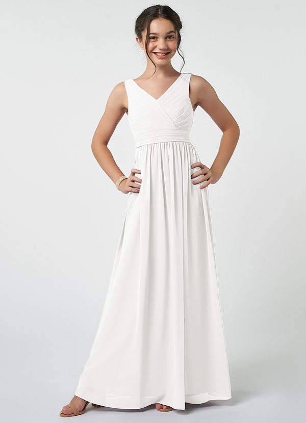 Azazie Kora Junior White A-Line Pleated Chiffon Dress image1