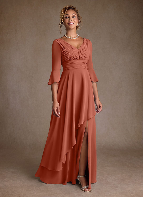 Azazie Eire Brautmutterkleider A-Linie Plissee Chiffon Kleid Lehm image1