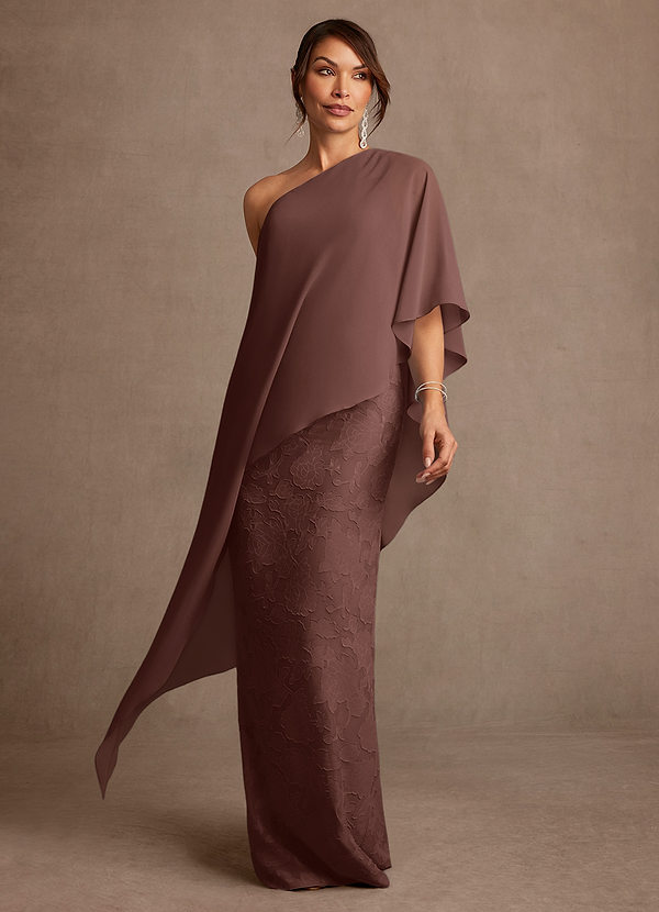 Azazie Wilma Mother of the Brides Dresses Espresso Sheath One Shoulder Floral Burnout Dress image1