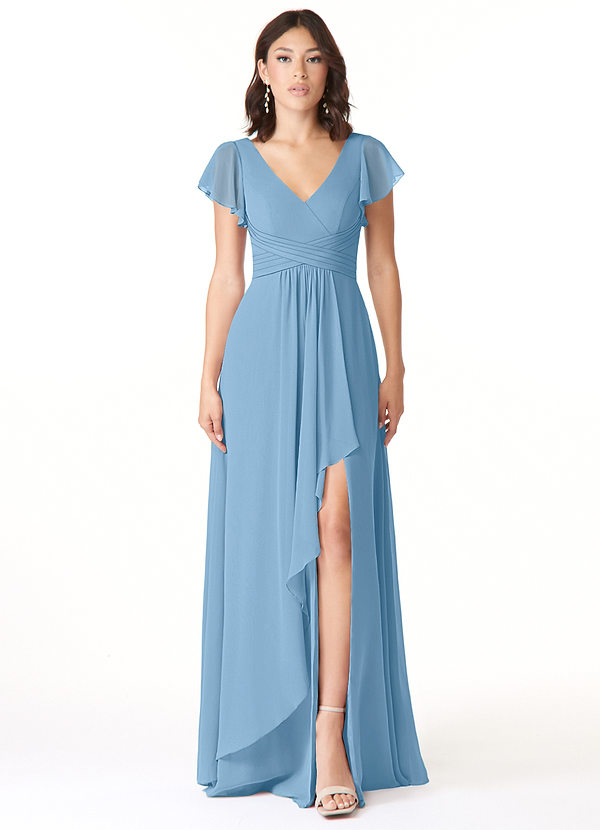Azazie Omari Bridesmaid Dresses Steel Blue A-Line Chiffon Dress image1
