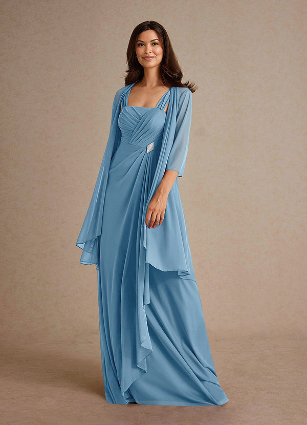 Azazie Clinton Mother of the Brides Dresses Steel Blue A-Line Pleated Mesh Dress image1