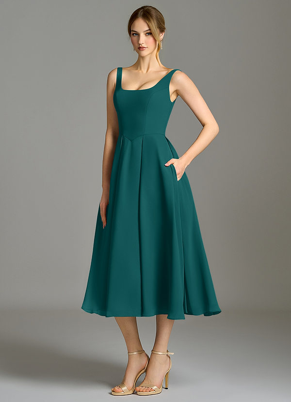 Azazie Amalie Bridesmaid Dresses Peacock A-Line Pleated Chiffon Dress image1