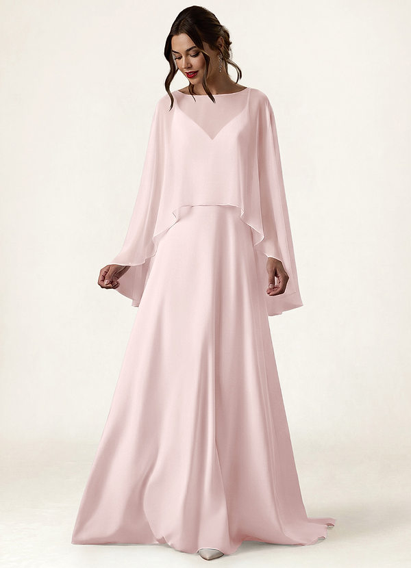 front Azazie Matching Color Chiffon High Low Sheer Cape