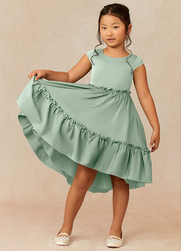 Azazie Lee Flower Girl Dresses Agave A-Line Bow Stretch Satin Dress image1