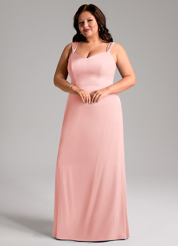 Azazie Denice Bridesmaid Dresses Powder Pink Sheath Pleated Stretch Satin Dress image1