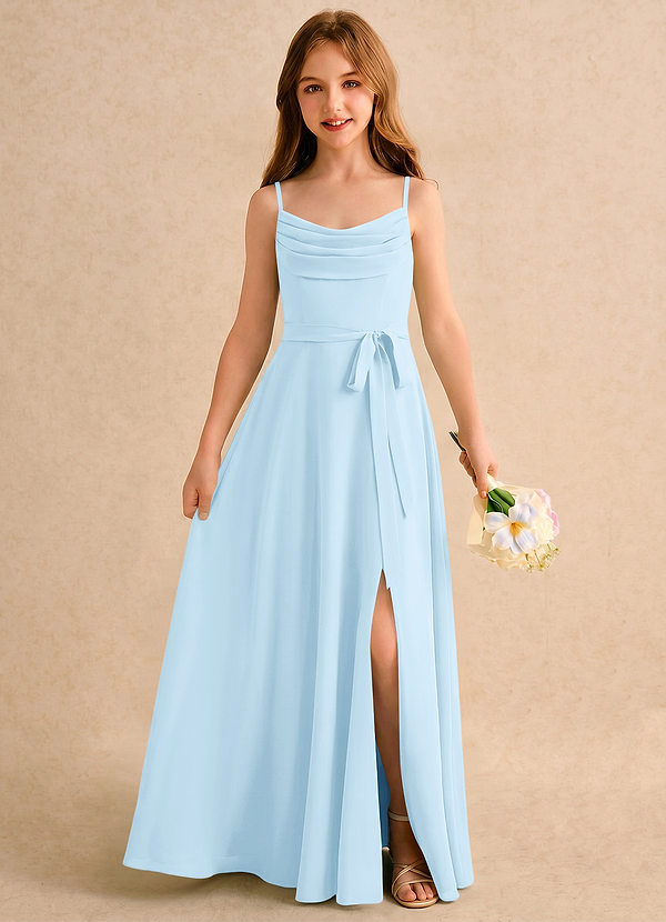 Azazie Jasslyn Girls Formal Sukienki dla Dziewczynki Sypiącej Kwiaty Linia A Plisowana Szyfon Długość podłogi Sukienka image1