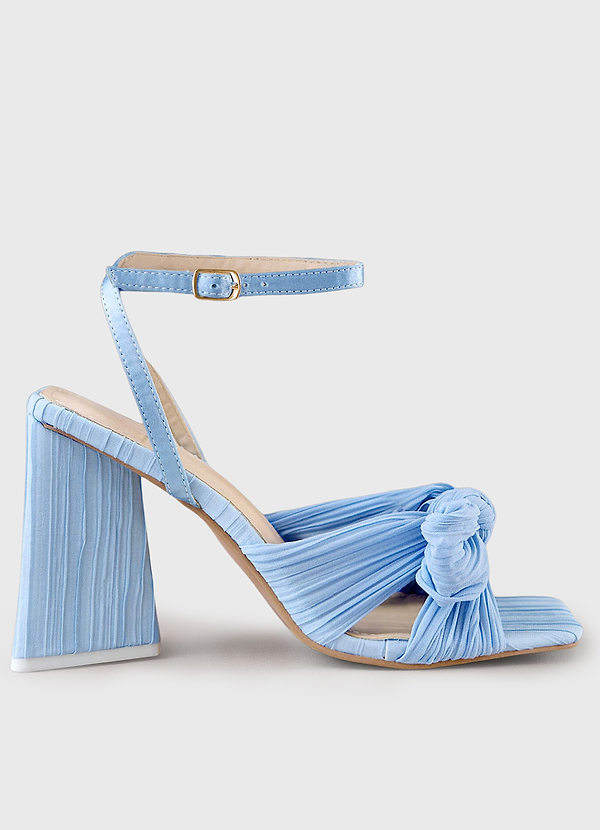 Blue Blue Pleated Chiffon Bow Mid-Heel Sandals | Azazie