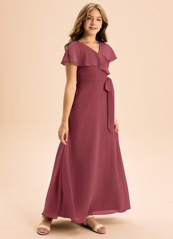 Azazie Lainey Junior Abito A-Line in Chiffon Con Tasche Merlot image1