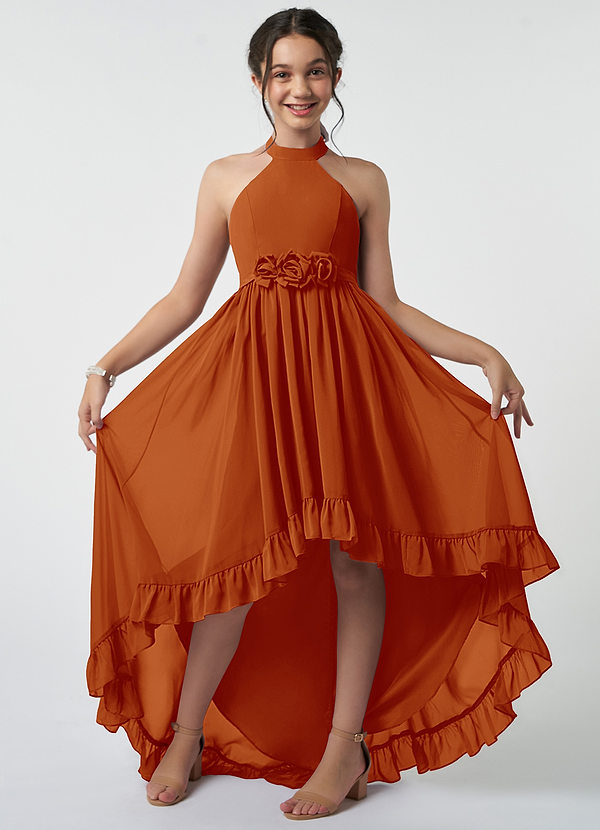 Azazie Hermione Junior Paprika A-Line Chiffon Dress image1