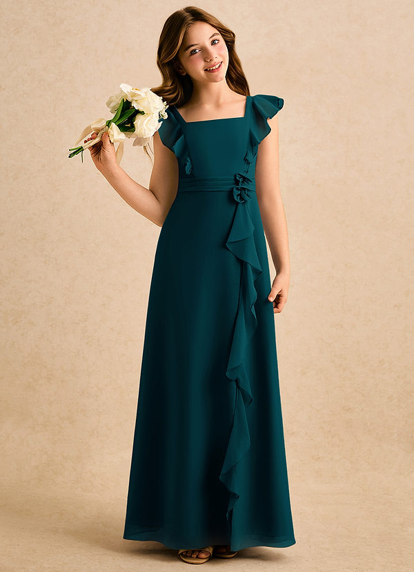 Azazie Soso Girls Formal Blomsterpigekjoler A-Line Plisseret Chiffon Gulv-længde Kjole image1