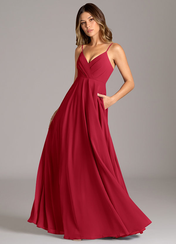 Azazie Amani Bridesmaid Dresses Scarlet A-Line Pleated Chiffon Dress image1