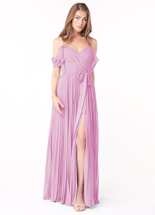Azazie Lyney Bridesmaid Dresses A-Line Off the Shoulder Chiffon Floor-Length Dress image1