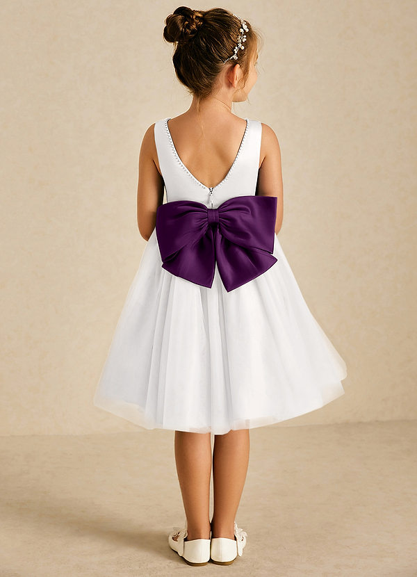 Azazie Seline Flower Girl Dresses Ivory Grape A-Line Bow Tulle Dress image1