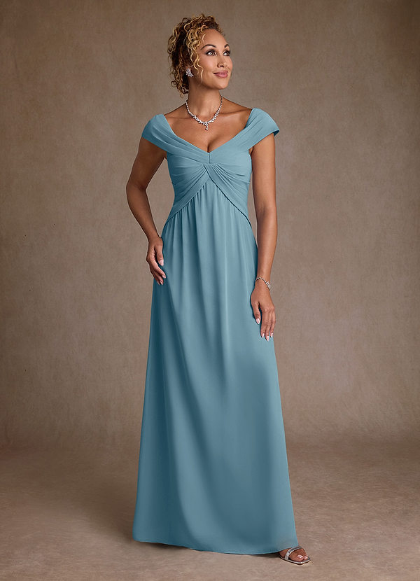 Azazie Myrtle Brautmutterkleider A-Linie Plissee Chiffon Kleid Stimmungsvolles Blau image1