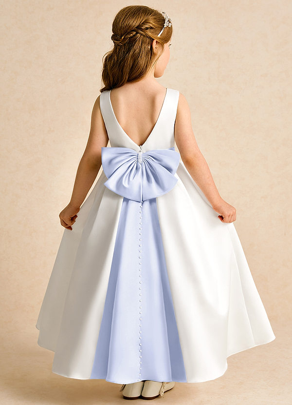 Azazie Cherry Flower Girl Dresses Ivory Lavender Ball-Gown Pleated Matte Satin Dress image1
