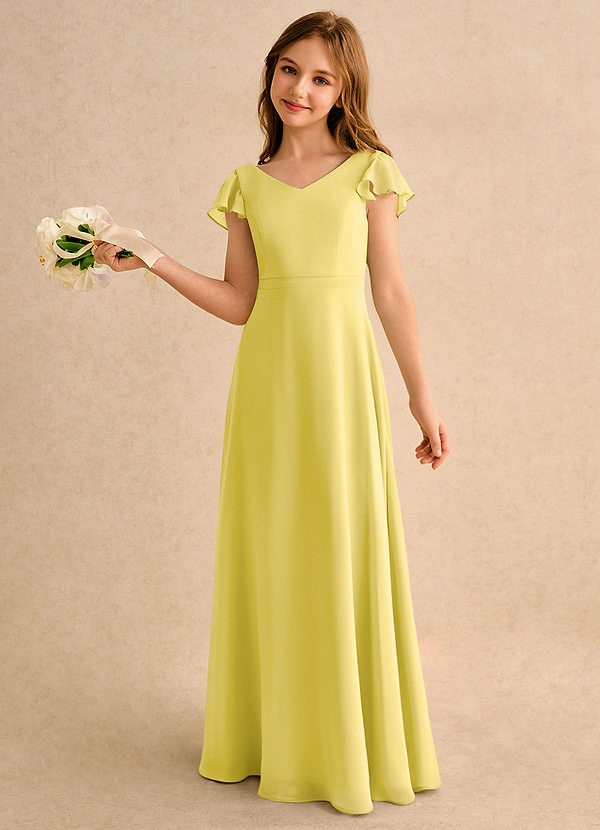 Azazie Nari Girls Formal Flower Girl Dresses Canary A-Line with Sleeves Chiffon Dress image1