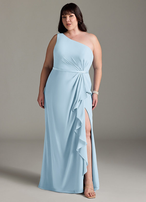 Azazie Liza Bridesmaid Dresses Sky Blue Mermaid One Shoulder Chiffon Dress image1