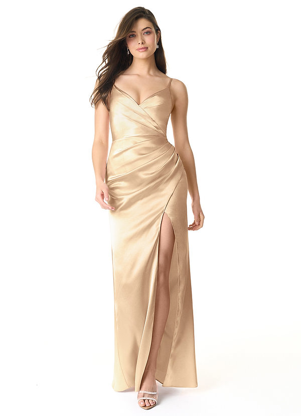 Azazie Sukia Bridesmaid Dresses Mermaid Pleated Metallic Satin Floor-Length Dress image1