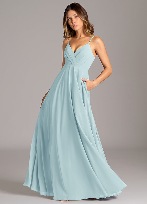 Azazie Amani Bridesmaid Dresses Sea Glass A-Line Pleated Chiffon Dress image1