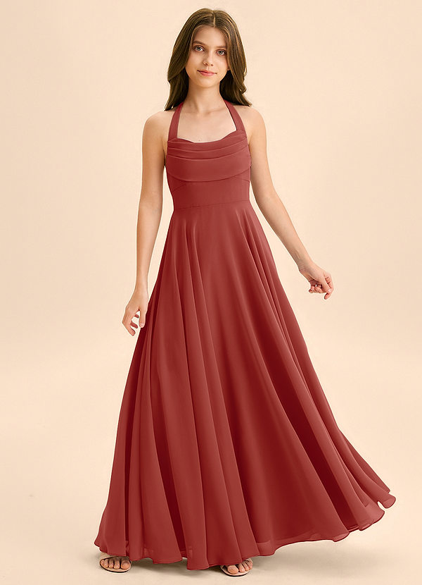 Azazie Kady Junior Terracotta A-Line Sweetheart Neckline Chiffon Dress image1