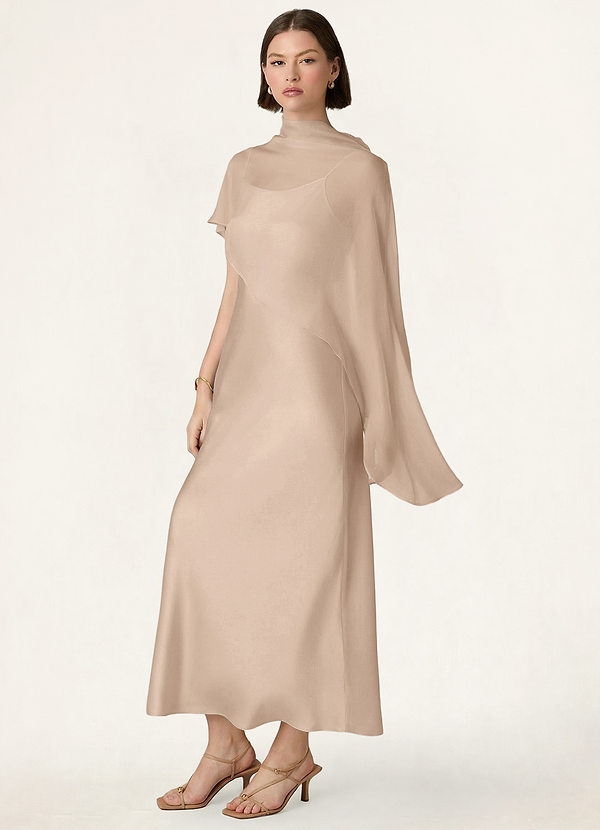 front Azazie Matching Color Chiffon Bias Cut Cape