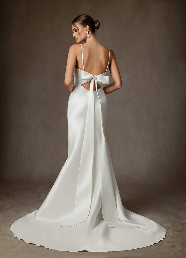 Azazie Moriah Wedding Dresses Diamond White Sheath Stretch Mikado Dress image1