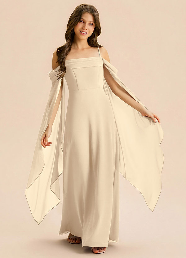 Azazie Moana Junior Linia A Pofałdowany Szyfon Długość podłogi Młodsza druhna Sukienka image1