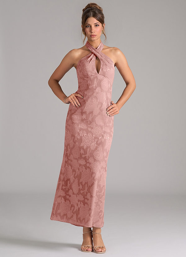 Azazie Marlissa Vestidos Dama de Honor Vestido de Rosetón de Devorado Floral de Corte Recto con Plisado image1