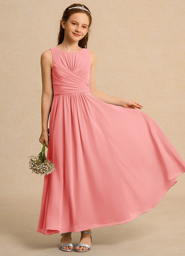 Azazie Ducky Junior Formal Flower Girl Dresses Coral A-Line Pleated Chiffon Dress image1