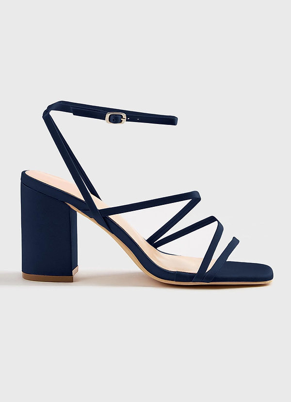 front Matching Color Matte Satin Ankle Strap Block Heel Sandals